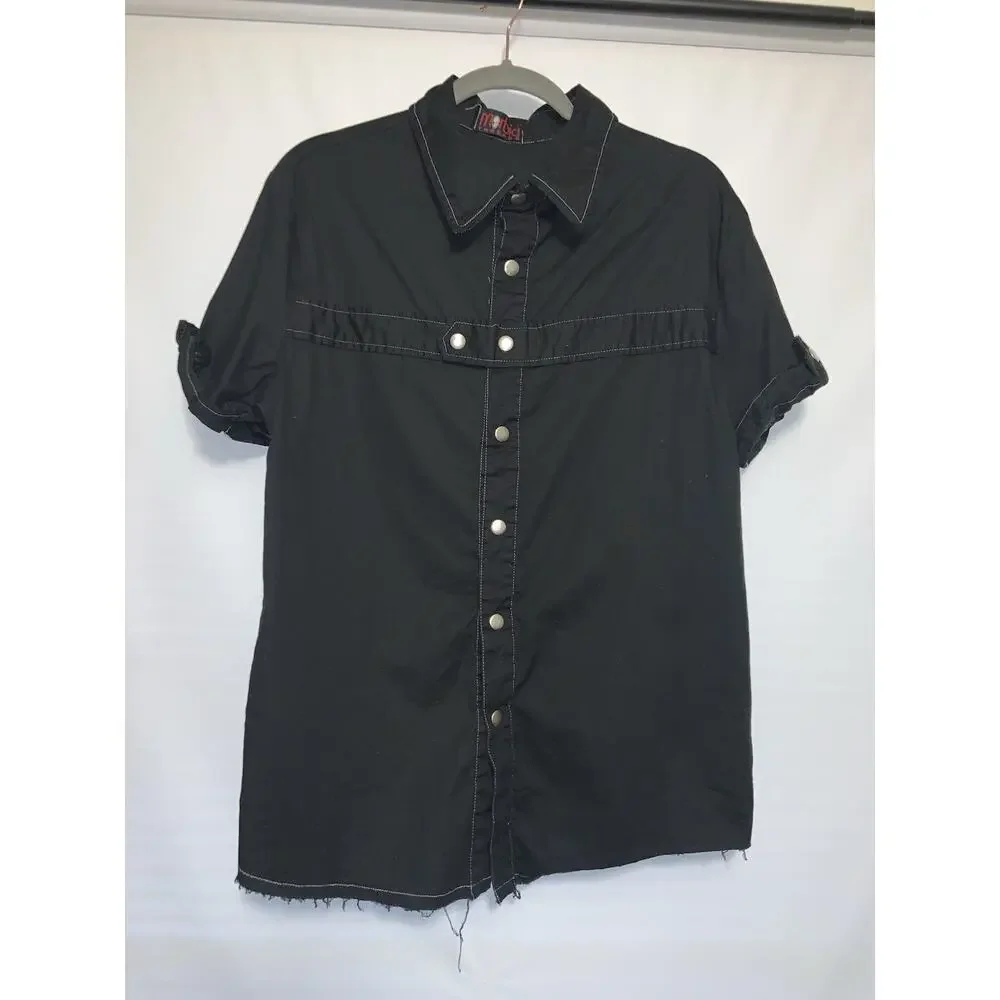 Morbid Thread Men’s Large Vintage 90s Y2K Black Snap Button Shirt Goth Punk Vamp - Picture 2 of 7